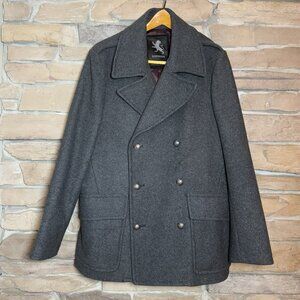 Express mens wool blend pea coat gray double breasted size large